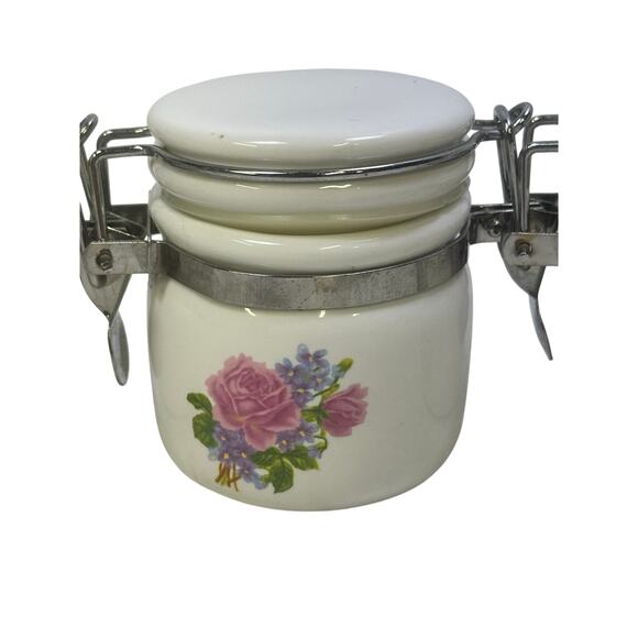 WCL Ceramic Mini Floral Design Spice Jar Canisters with Wooden Spoons-Set of 6 - Picture 2 of 13